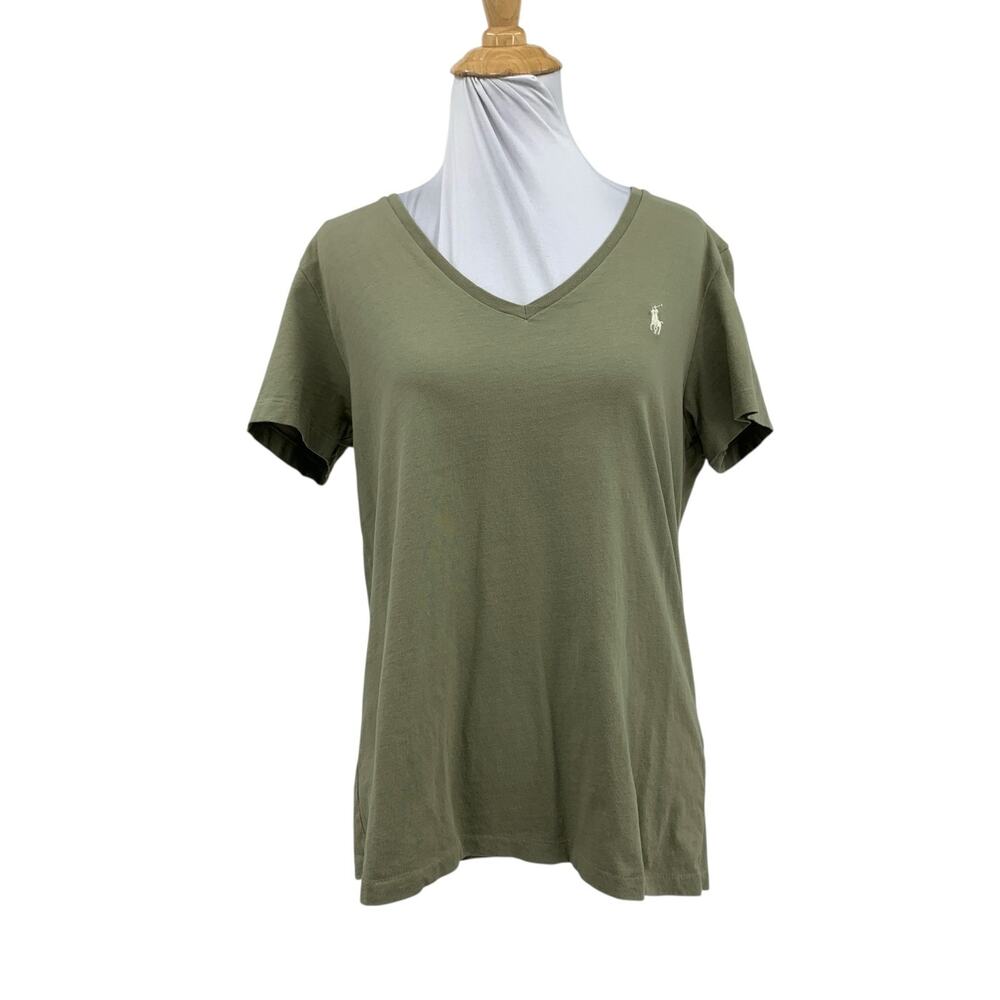 Polo Ralph Lauren T Shirt Women L Large Ivy Slub V Neck Short Sleeve Lightweight